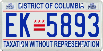 DC license plate EK5893