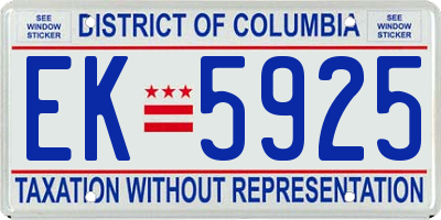 DC license plate EK5925