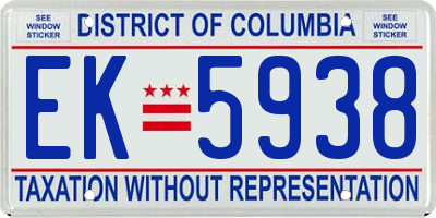 DC license plate EK5938