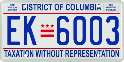 DC license plate EK6003