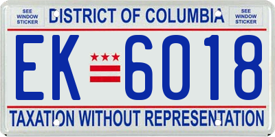 DC license plate EK6018