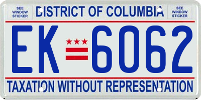 DC license plate EK6062