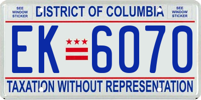 DC license plate EK6070