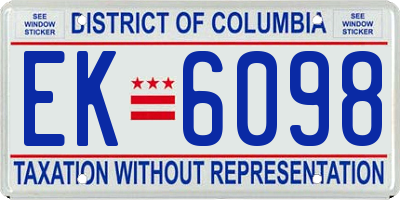 DC license plate EK6098