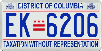 DC license plate EK6206