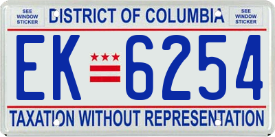 DC license plate EK6254