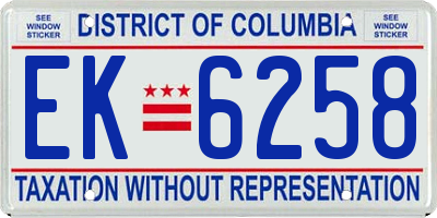 DC license plate EK6258