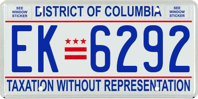 DC license plate EK6292