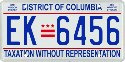 DC license plate EK6456
