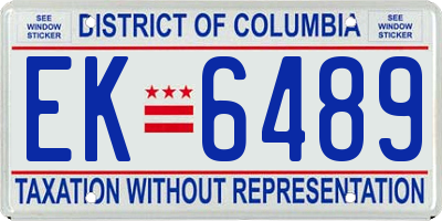 DC license plate EK6489