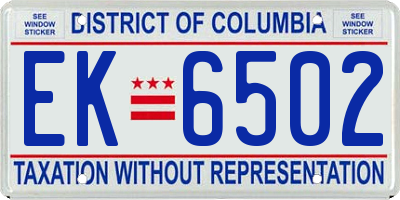 DC license plate EK6502
