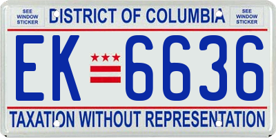 DC license plate EK6636