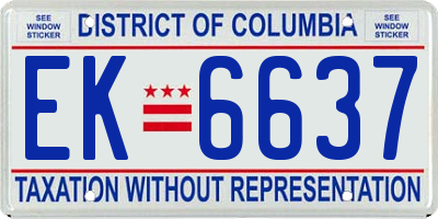 DC license plate EK6637