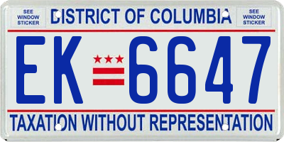 DC license plate EK6647