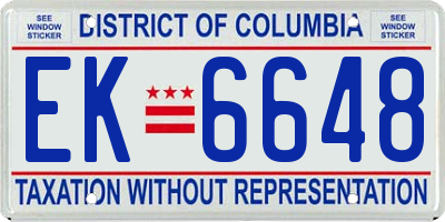 DC license plate EK6648