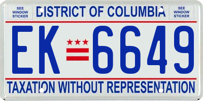 DC license plate EK6649