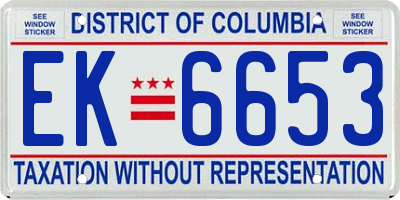 DC license plate EK6653