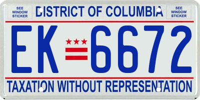 DC license plate EK6672