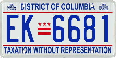 DC license plate EK6681