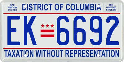 DC license plate EK6692