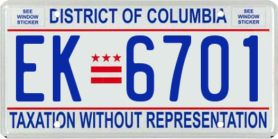 DC license plate EK6701