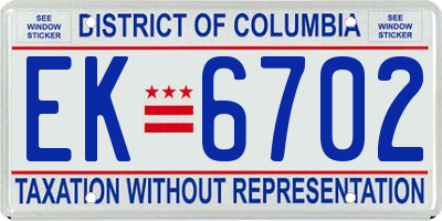 DC license plate EK6702