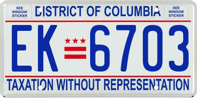 DC license plate EK6703