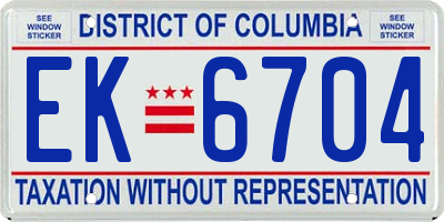 DC license plate EK6704