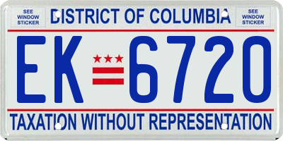 DC license plate EK6720