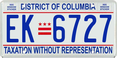 DC license plate EK6727