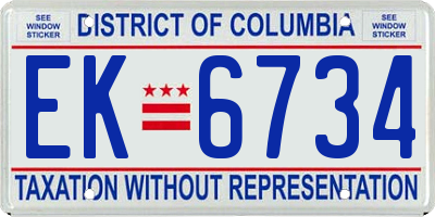 DC license plate EK6734