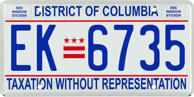 DC license plate EK6735