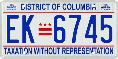 DC license plate EK6745