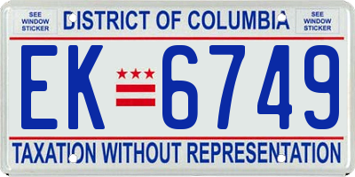 DC license plate EK6749