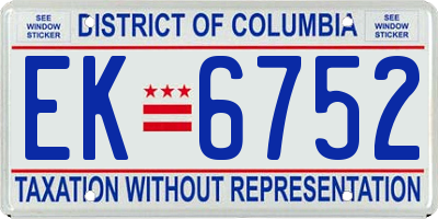 DC license plate EK6752