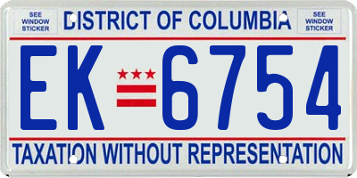 DC license plate EK6754