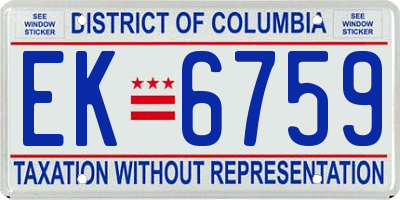 DC license plate EK6759