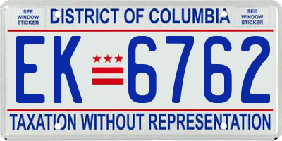 DC license plate EK6762