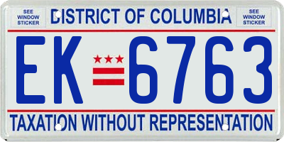 DC license plate EK6763