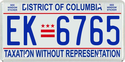 DC license plate EK6765