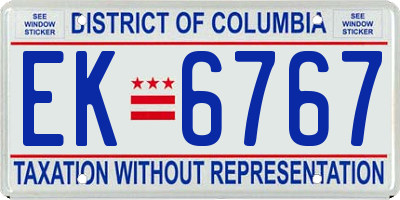 DC license plate EK6767