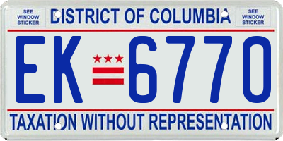 DC license plate EK6770