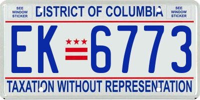 DC license plate EK6773