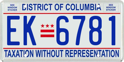 DC license plate EK6781