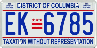 DC license plate EK6785