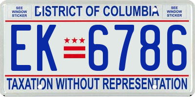 DC license plate EK6786