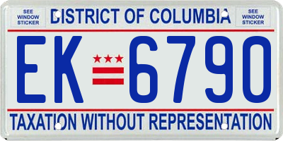 DC license plate EK6790