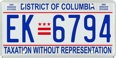 DC license plate EK6794