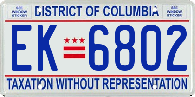 DC license plate EK6802