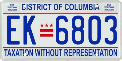 DC license plate EK6803